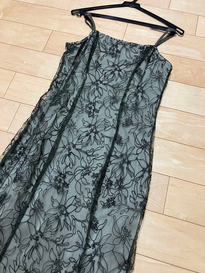 。*様 リボン付きパフスリーブシアーボレロ刺繍レースマーメイドシルエットキャミワ