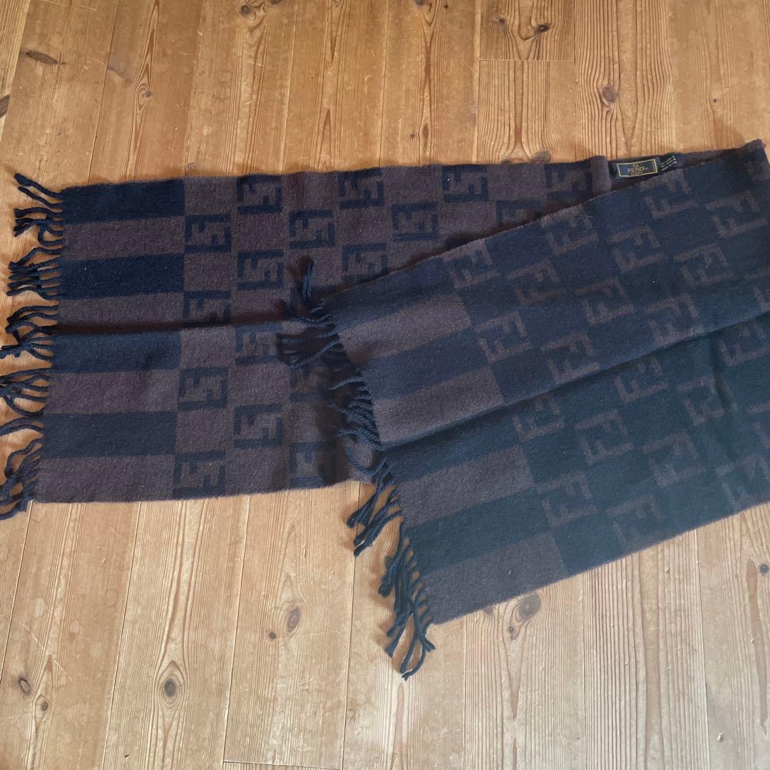 Fendi ウール100% マフラー ダークブラウン/ネイビー