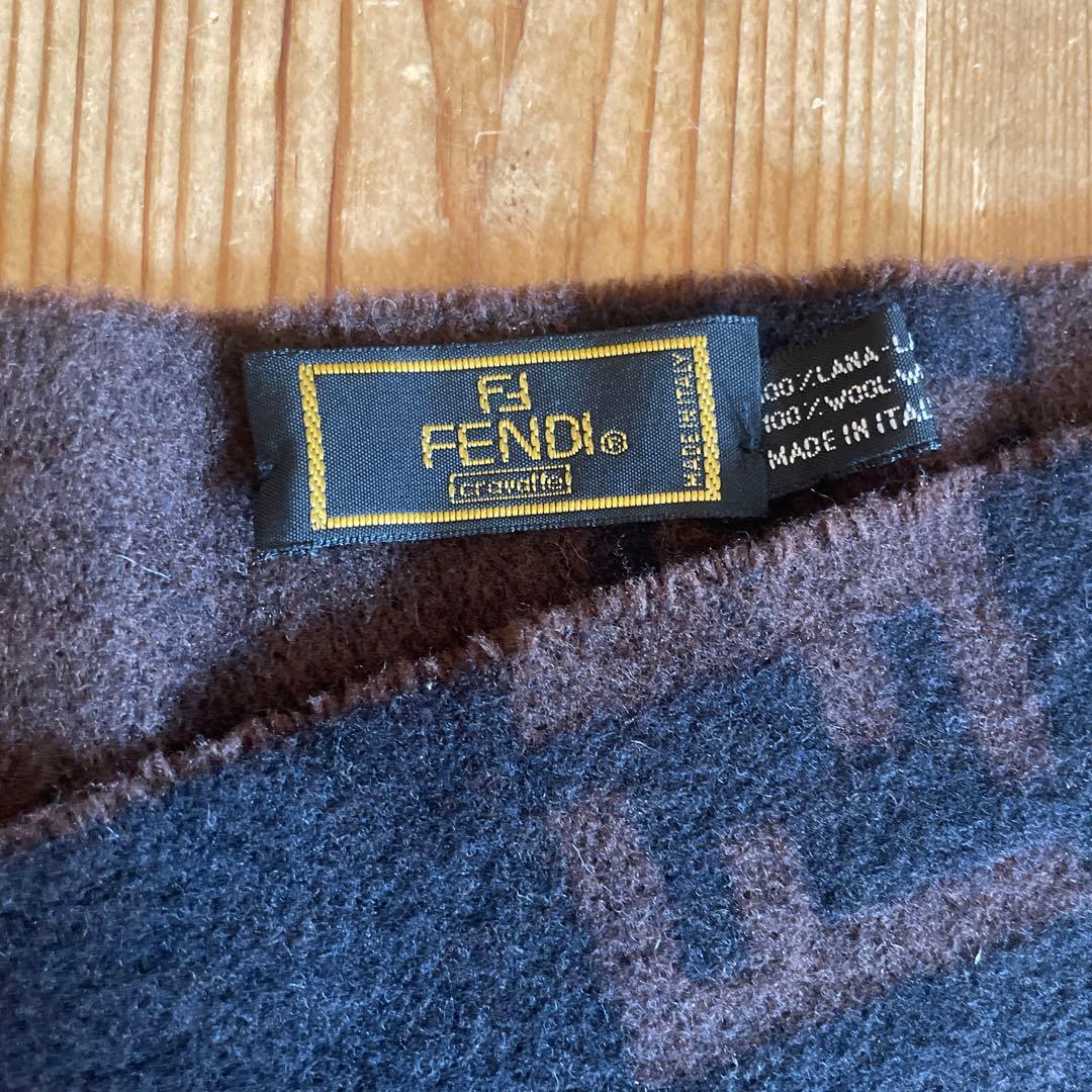 Fendi ウール100% マフラー ダークブラウン/ネイビー