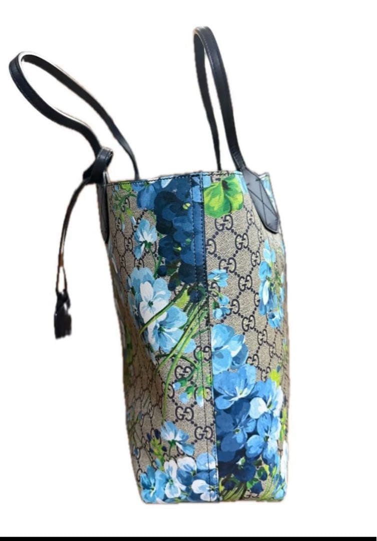 GUCCI GGブルームス　 花柄トートバッグ　ブルー　 リバーシブ