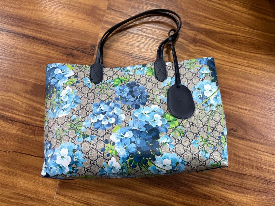 GUCCI GGブルームス　 花柄トートバッグ　ブルー　 リバーシブ