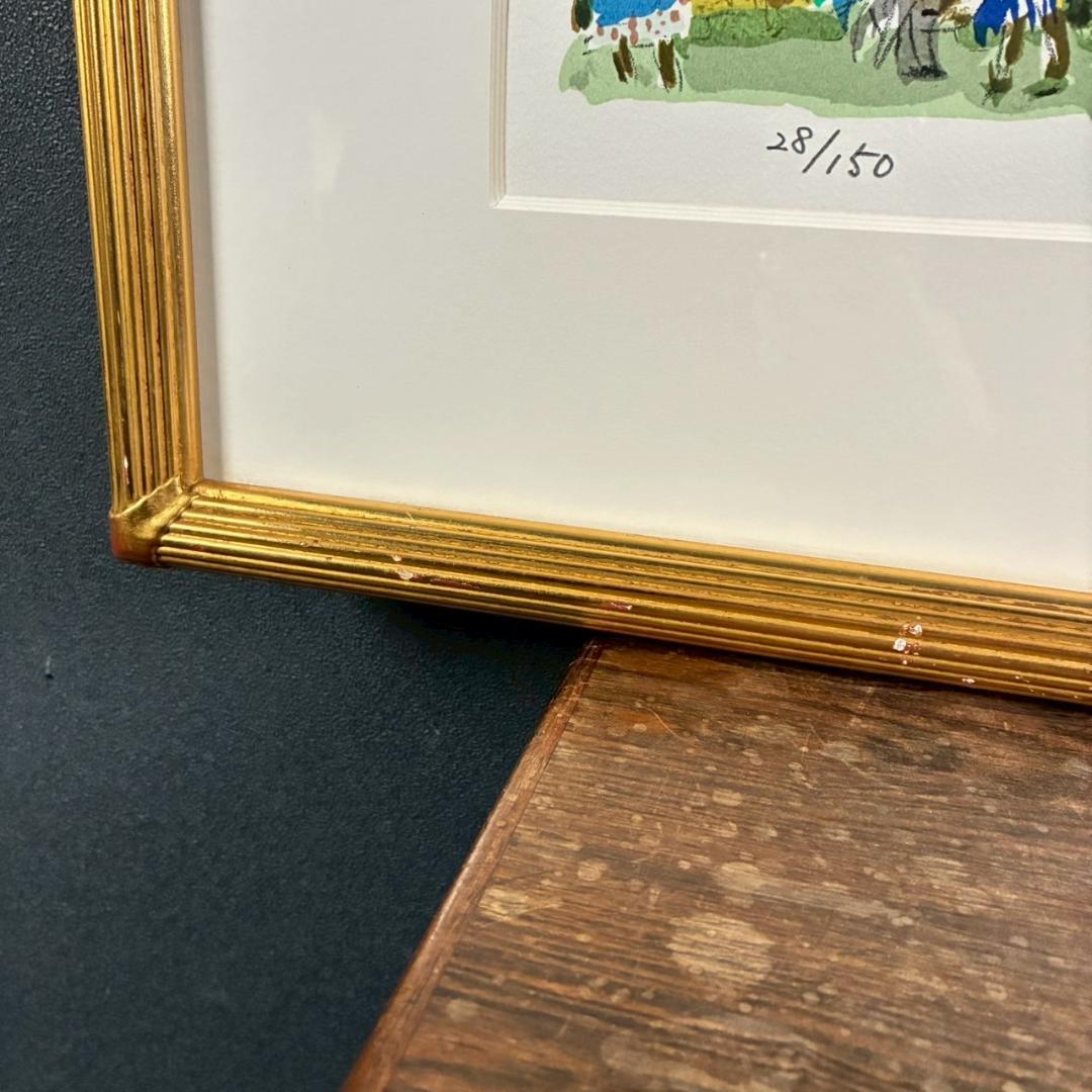 児玉幸雄「村の朝市」リトグラフ 直筆サイン有 お洒落な額装 パリ フランス