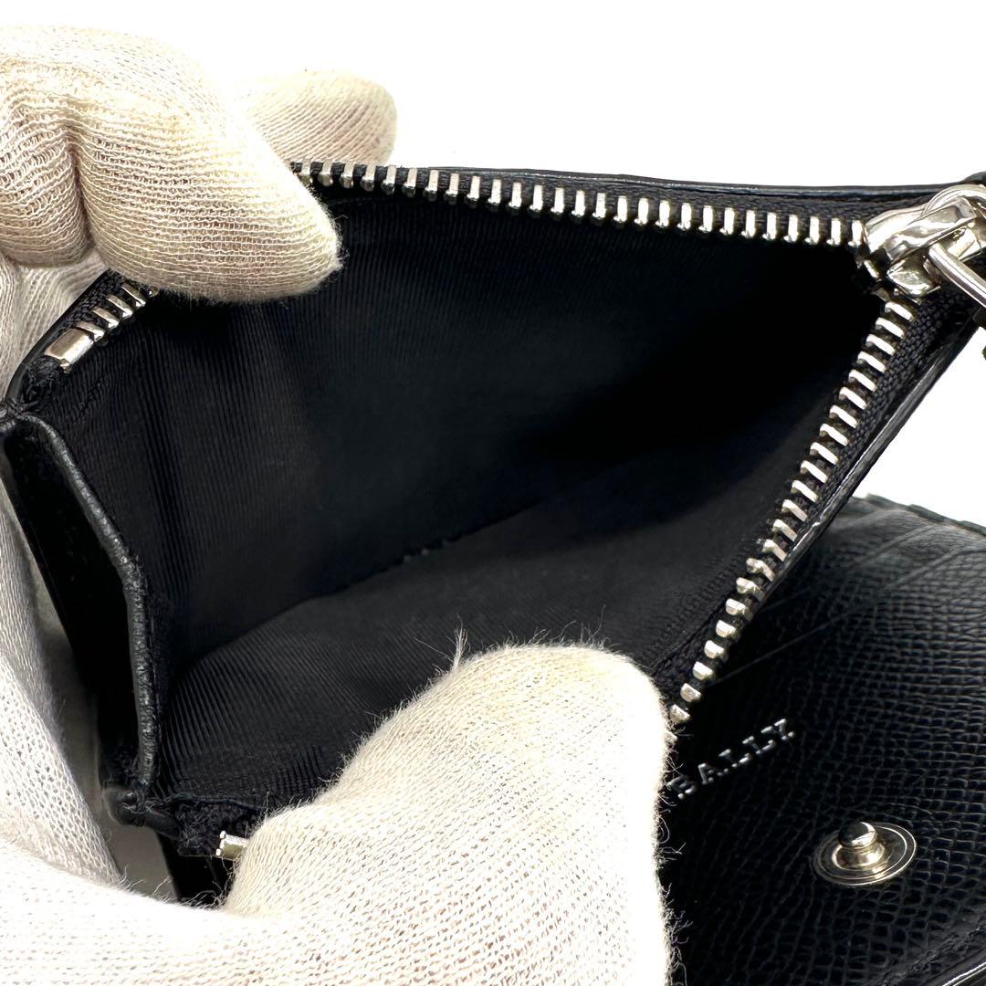 極美品 BALLY バリー 三つ折り財布 コンパクトウォレット レザー 黒