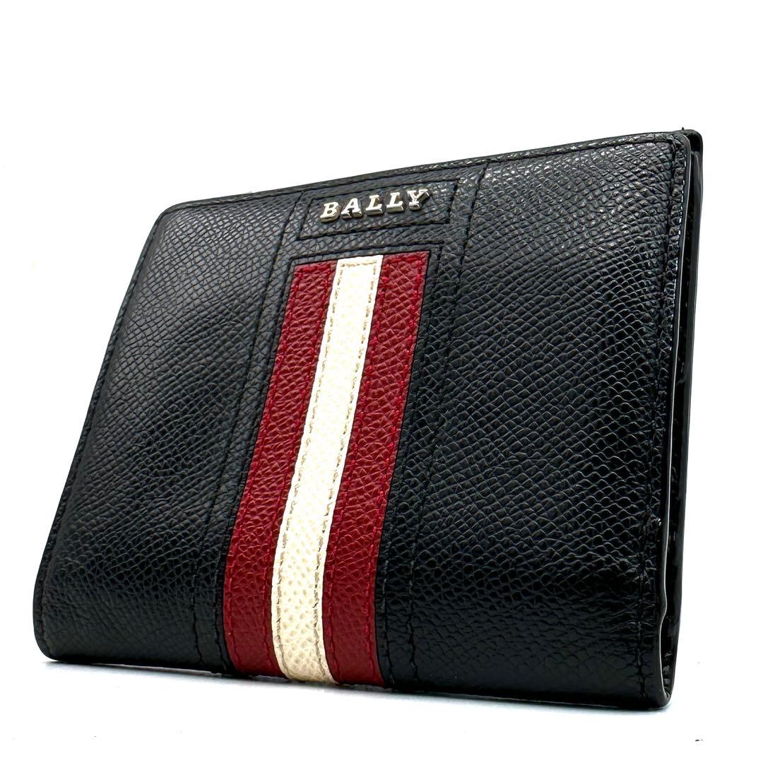 極美品 BALLY バリー 三つ折り財布 コンパクトウォレット レザー 黒
