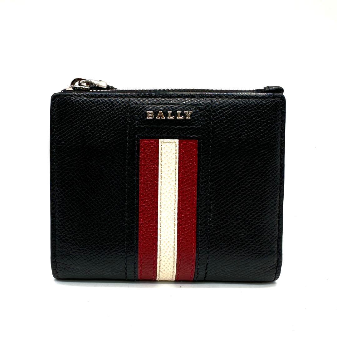 極美品 BALLY バリー 三つ折り財布 コンパクトウォレット レザー 黒