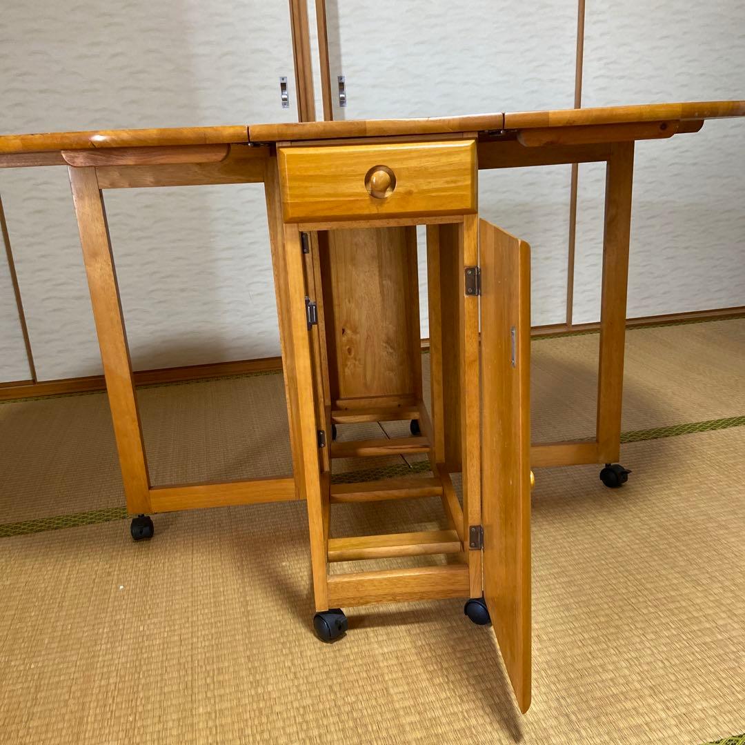 木製 楕円形バタフライダイニングテーブル キャスター付き