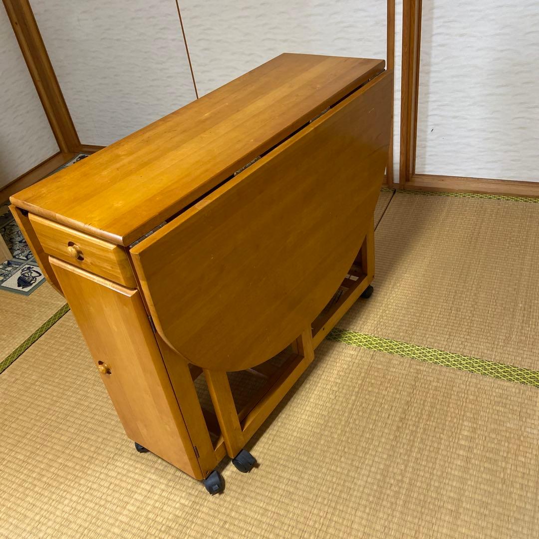 木製 楕円形バタフライダイニングテーブル キャスター付き