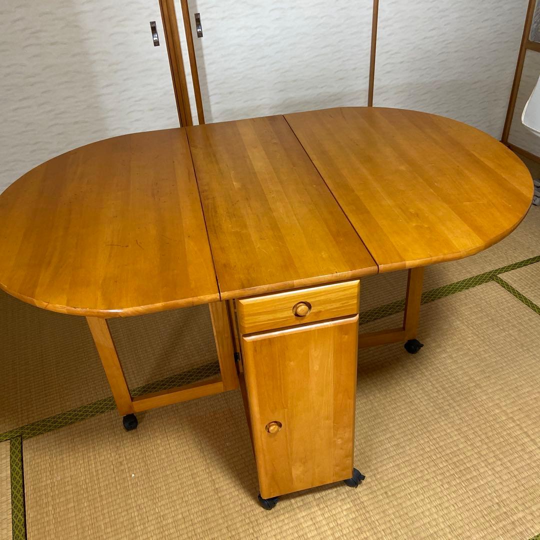 木製 楕円形バタフライダイニングテーブル キャスター付き