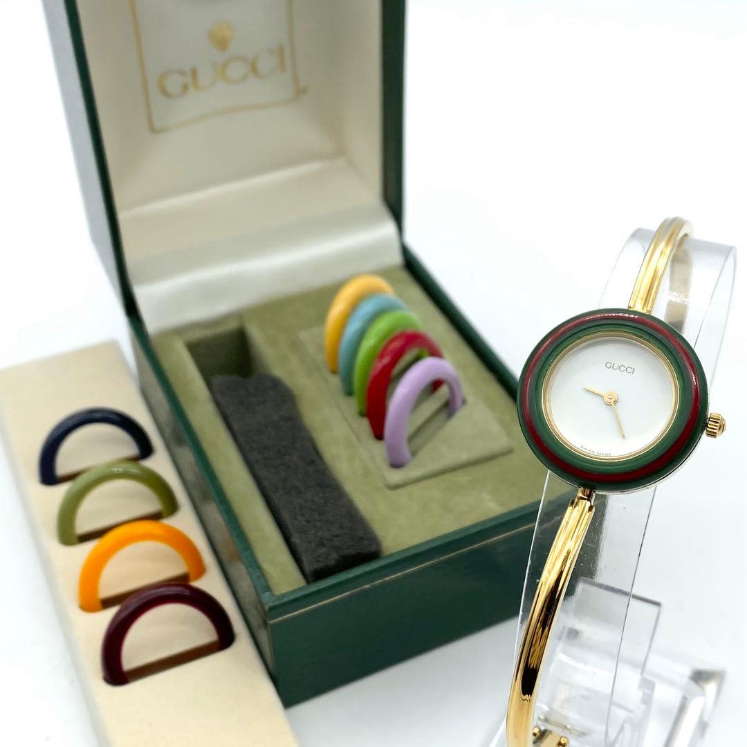 良品☆稼働　オーバーホール済　グッチ　チェンジベゼル　新品電池　レディース腕時計