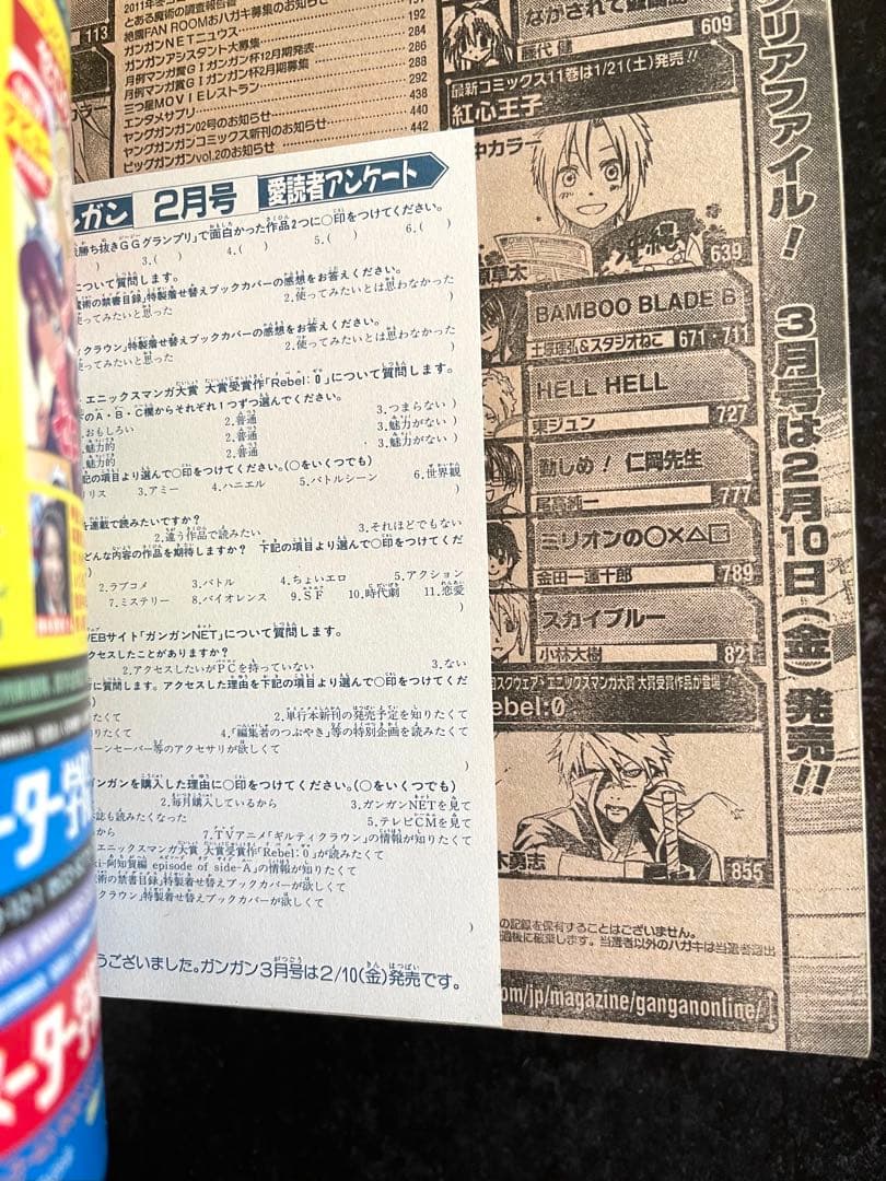 ●月刊少年ガンガン 2012年 2月号 ●特製着せ替えブックカバー2種 完備
