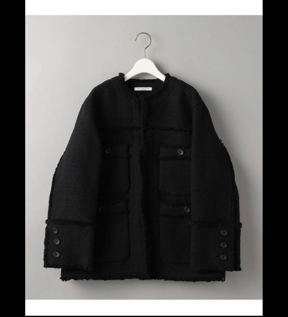 beauty&youth コットンツイードノーカラージャケット　黒　Mサイズ