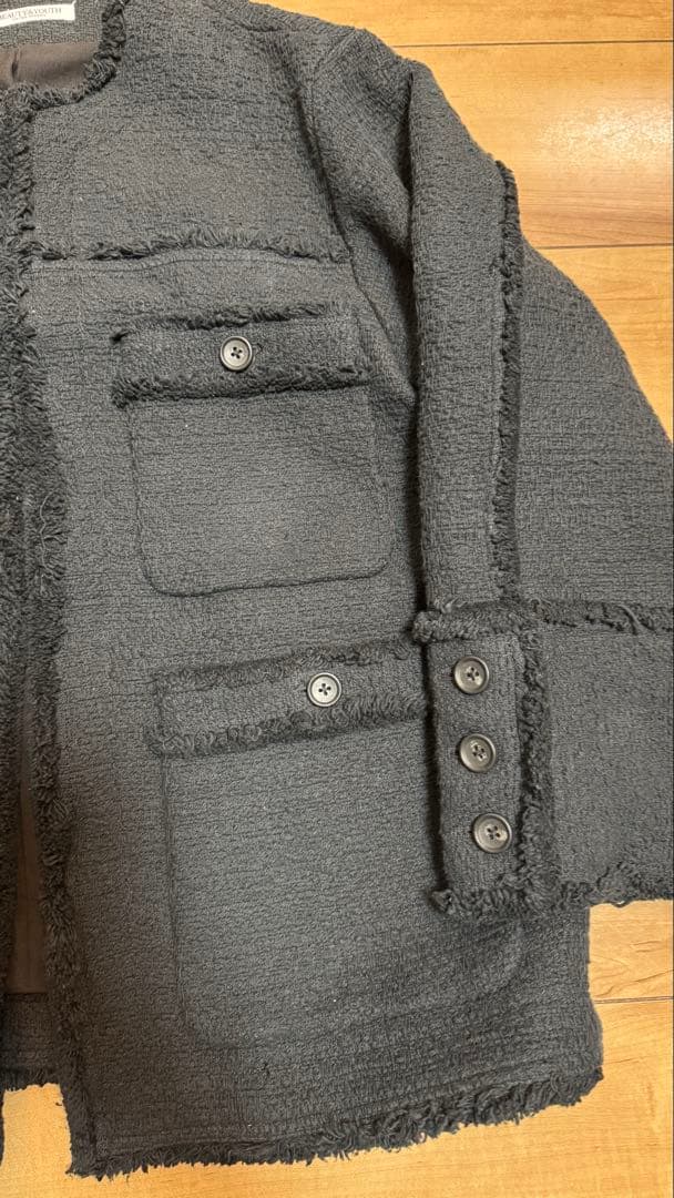 beauty&youth コットンツイードノーカラージャケット　黒　Mサイズ