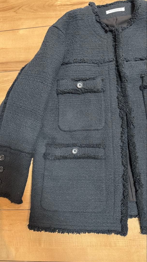 beauty&youth コットンツイードノーカラージャケット　黒　Mサイズ