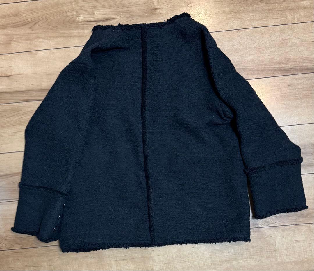 beauty&youth コットンツイードノーカラージャケット　黒　Mサイズ