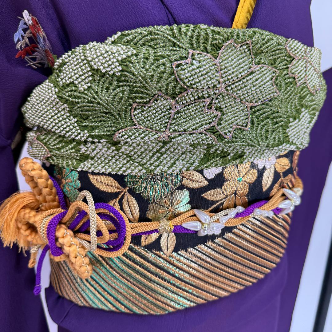 振袖フルセット 紫 無地 成人式 草履バック付 裄67cm S-198