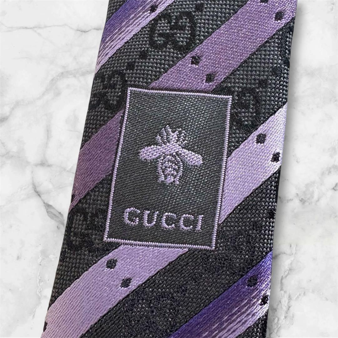 ✨未使用クラス✨GUCCI 現行タグ　GG柄 ストライプ　蜂刺繍　ネクタイ
