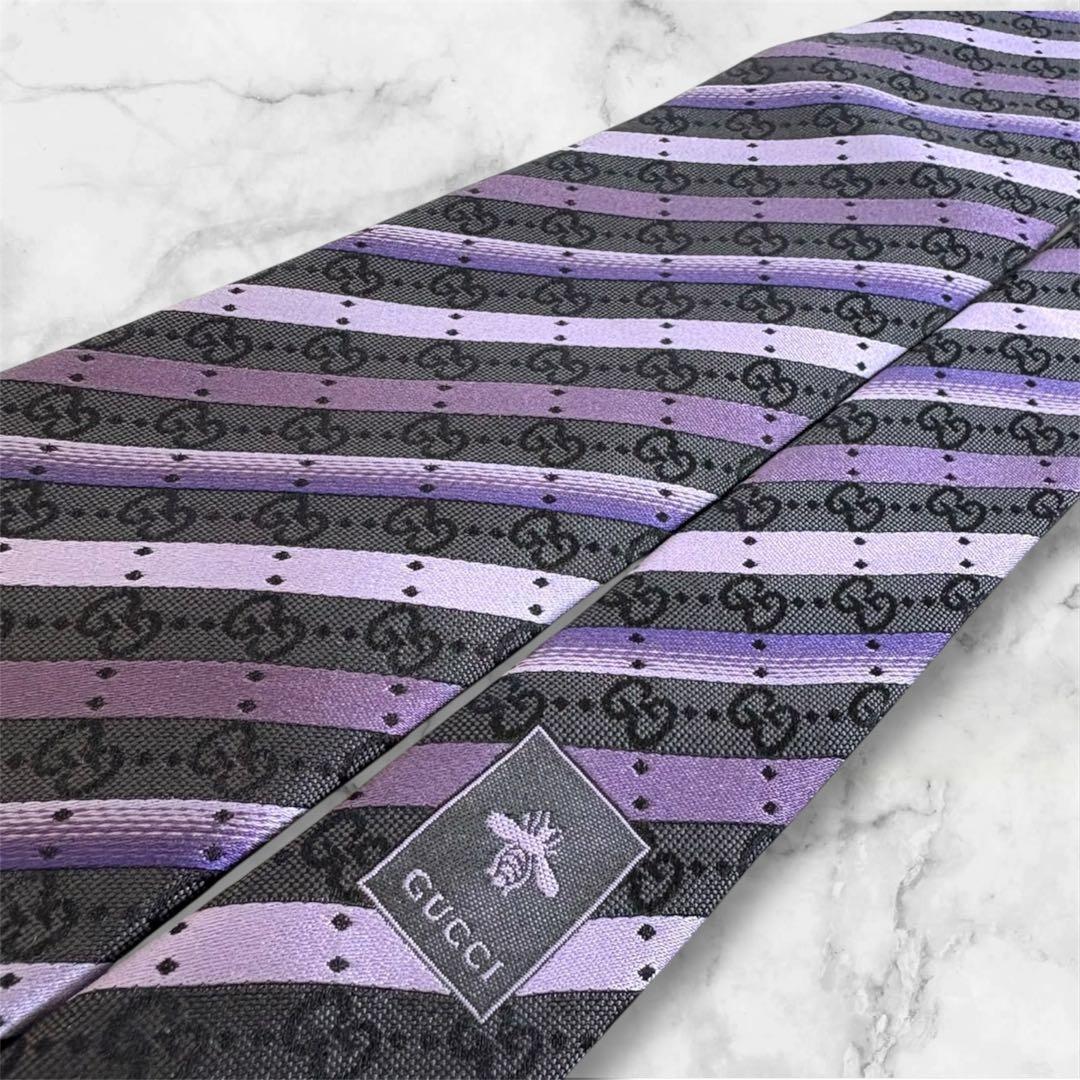 ✨未使用クラス✨GUCCI 現行タグ　GG柄 ストライプ　蜂刺繍　ネクタイ
