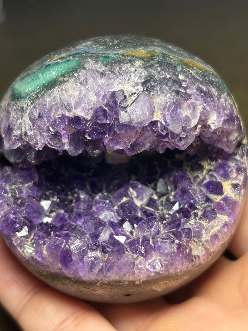 ウルグアイ産　アメジスト　笑口　スフィア　置物縦63.4×横62.6㎜（新品）