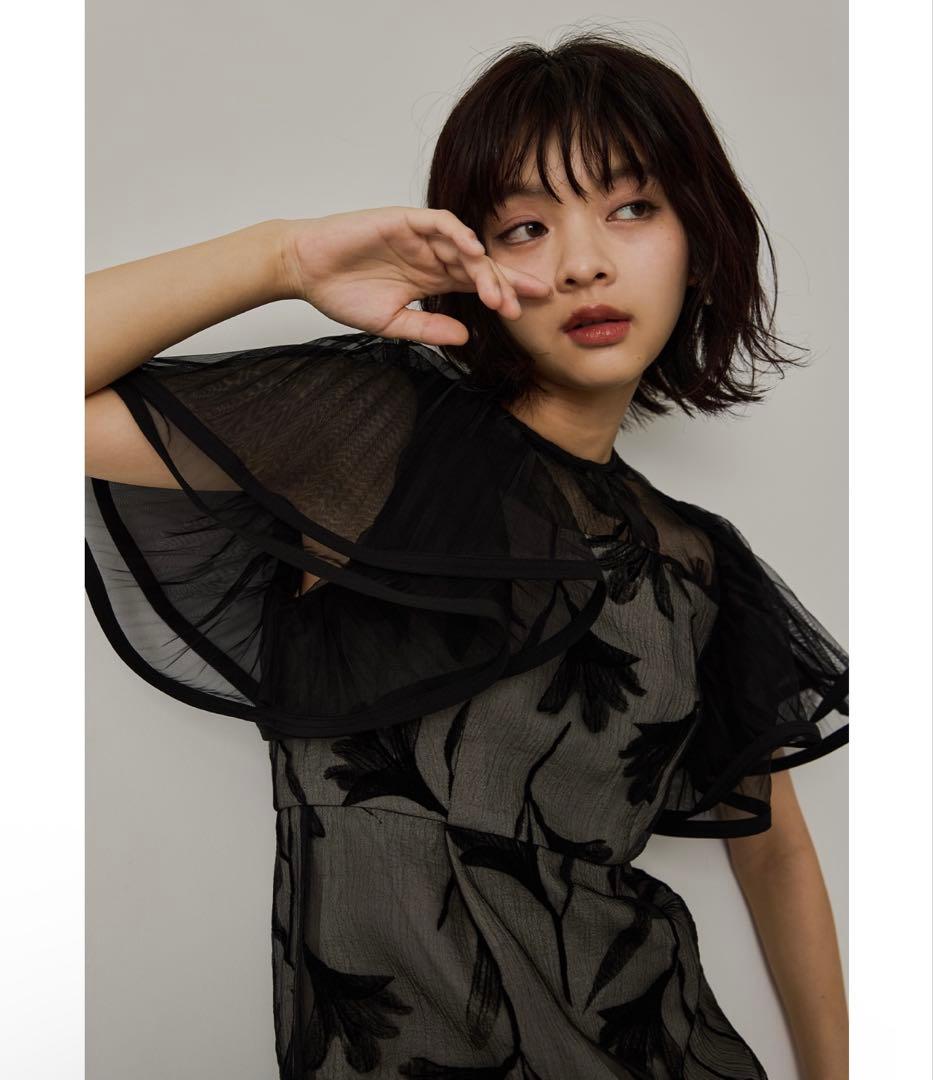 nianaフリル袖花柄刺繍 オケージョンドレス