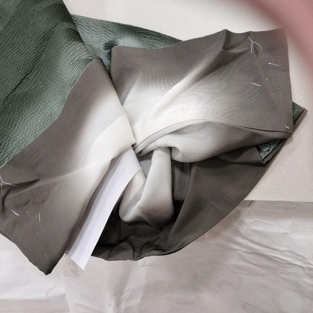 キリン　訪問着 ダークグリーン 幾何学模様 絹100%