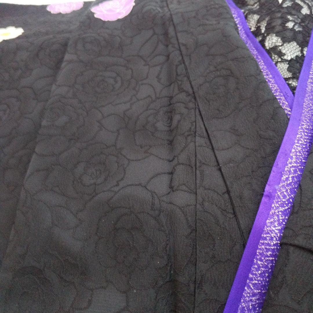 ++++黒紫薔薇正絹振袖一式フルセット袋帯帯締め帯揚げ半襟 重ね襟他成人式