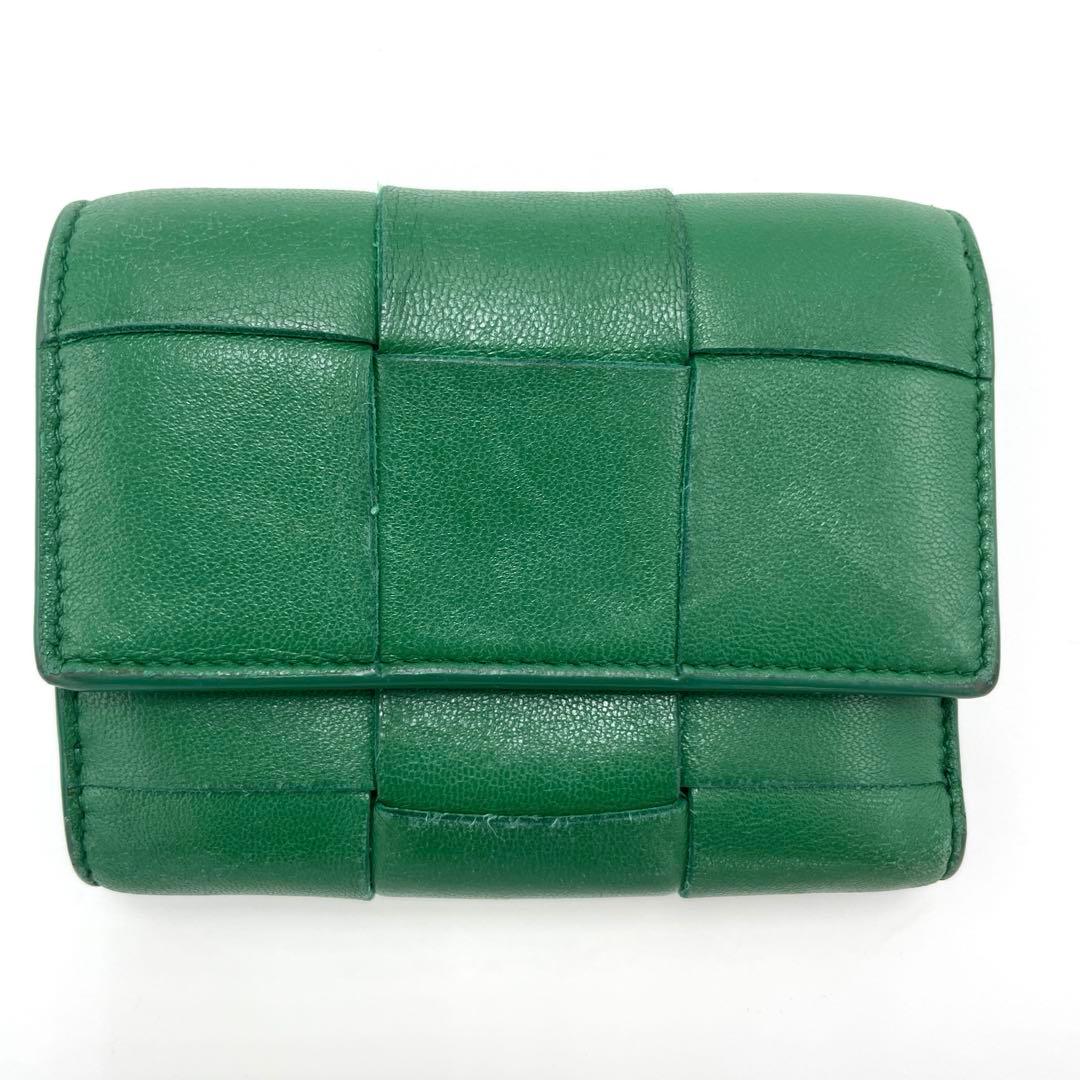 美品☆ボッテガヴェネタ マキシイントレチャート カセット 三つ折り財布 グリーン
