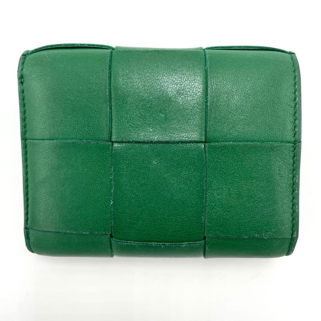 美品☆ボッテガヴェネタ マキシイントレチャート カセット 三つ折り財布 グリーン
