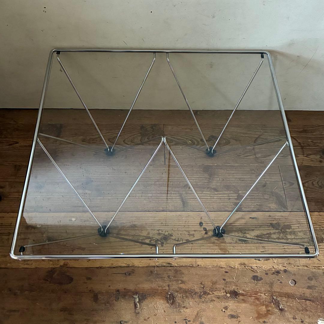 ヴィンテージ レトロ ガラス & クロム センターテーブル スペースエイジ