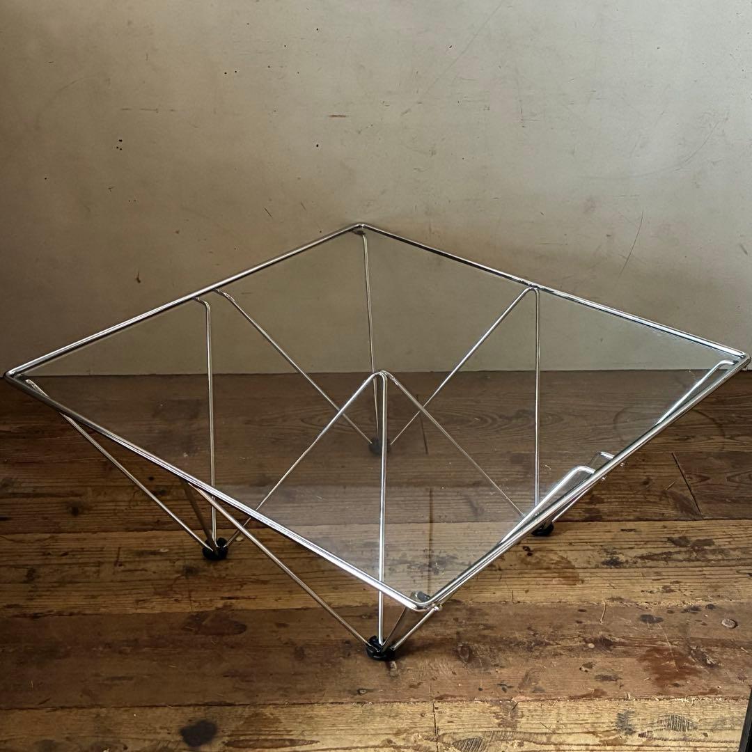 ヴィンテージ レトロ ガラス & クロム センターテーブル スペースエイジ