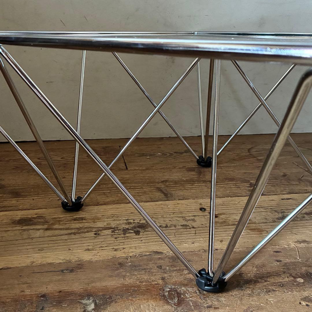 ヴィンテージ レトロ ガラス & クロム センターテーブル スペースエイジ