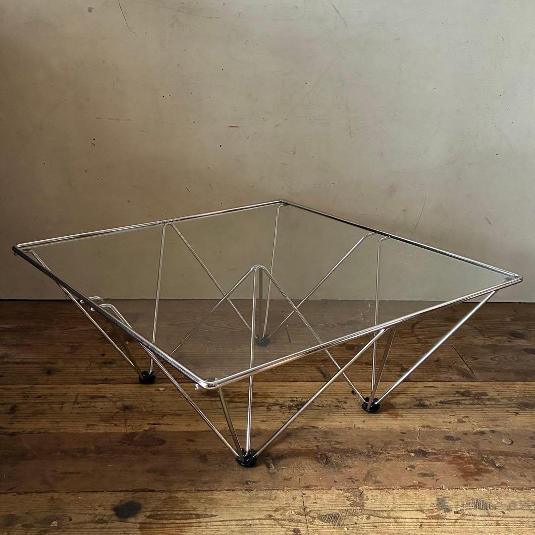 ヴィンテージ レトロ ガラス & クロム センターテーブル スペースエイジ