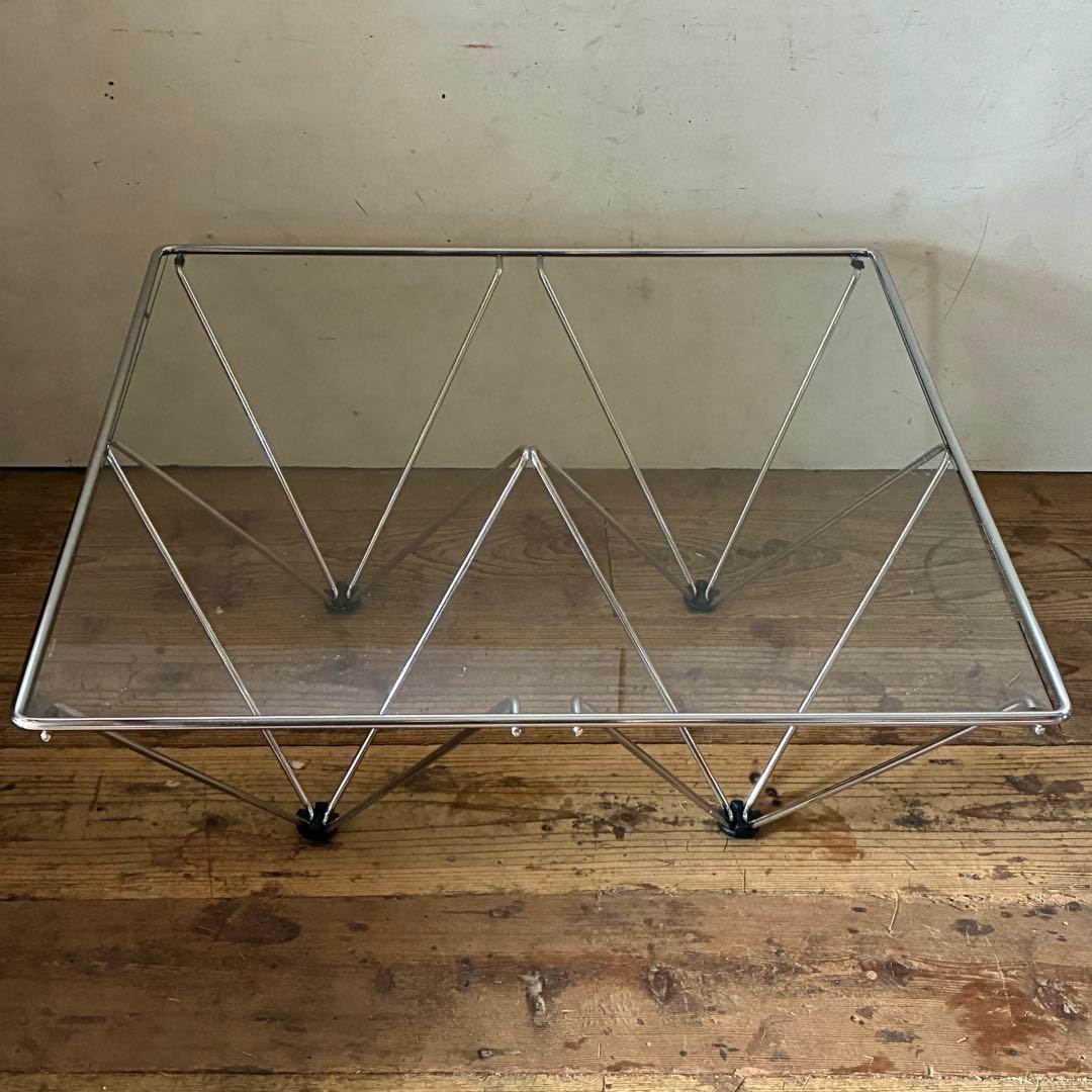 ヴィンテージ レトロ ガラス & クロム センターテーブル スペースエイジ