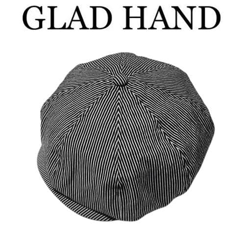 ラスト美品 BY GLADHAND ストライプキャスケット ブラックL 革スベリ