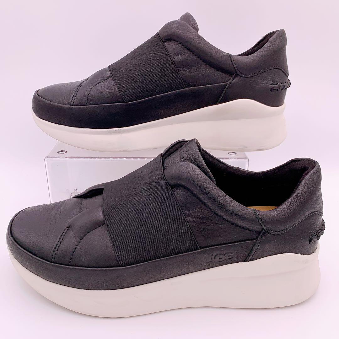 【極美品】UGG アグ リブ スニーカー レザー 厚底 ブラック 23cm