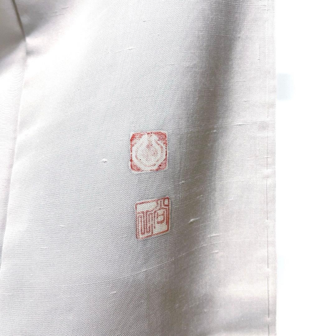 作家もの　付け下げ　牛首紬　木々文様　グレー　着物　023a d