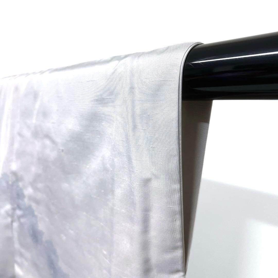 作家もの　付け下げ　牛首紬　木々文様　グレー　着物　023a d