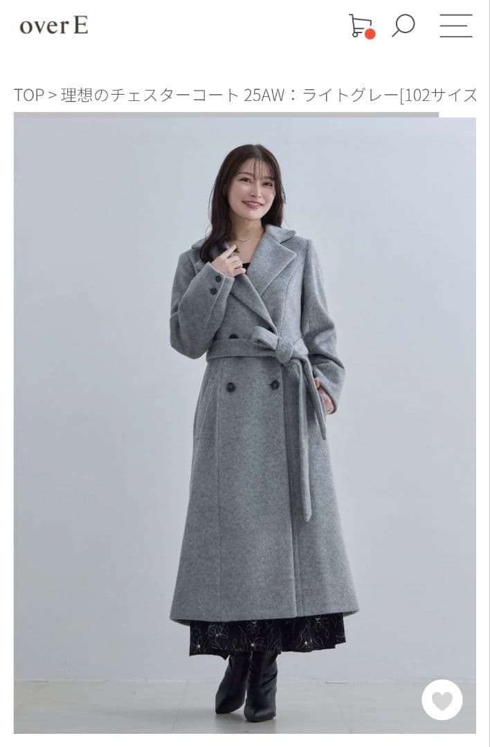 overE　理想のチェスターコート　102サイズ　ライトグレー