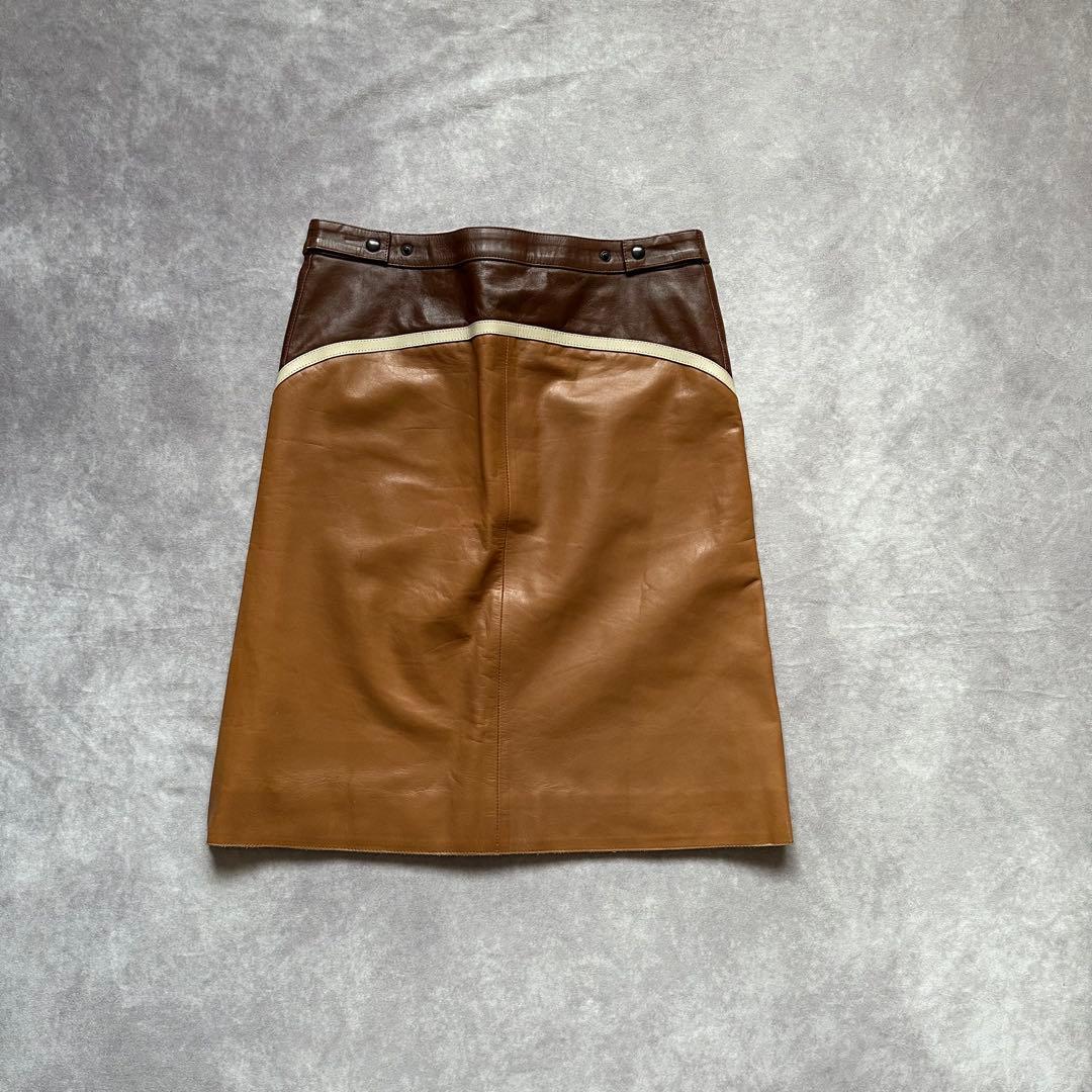 neil barrett レザーミニスカート　オールレザー　ブラウン