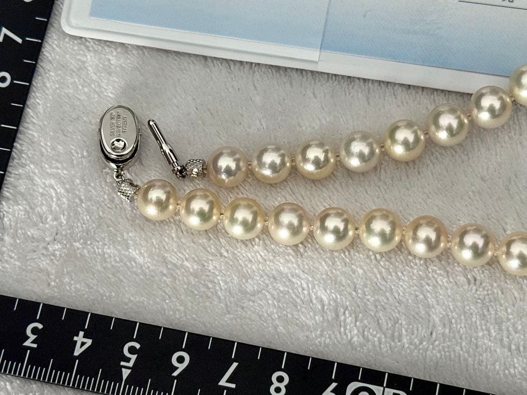 ふ*ん様 希少色薄いシャンパンゴールド花珠アコヤパールネックレス大粒8.4-9m