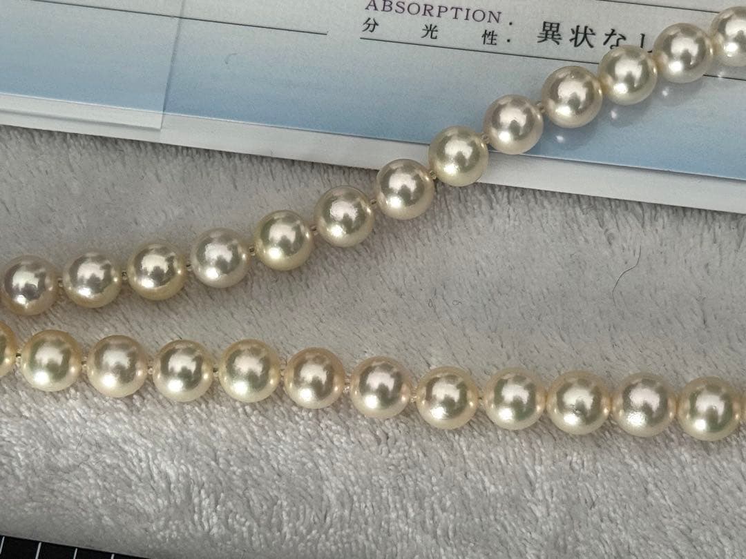 ふ*ん様 希少色薄いシャンパンゴールド花珠アコヤパールネックレス大粒8.4-9m