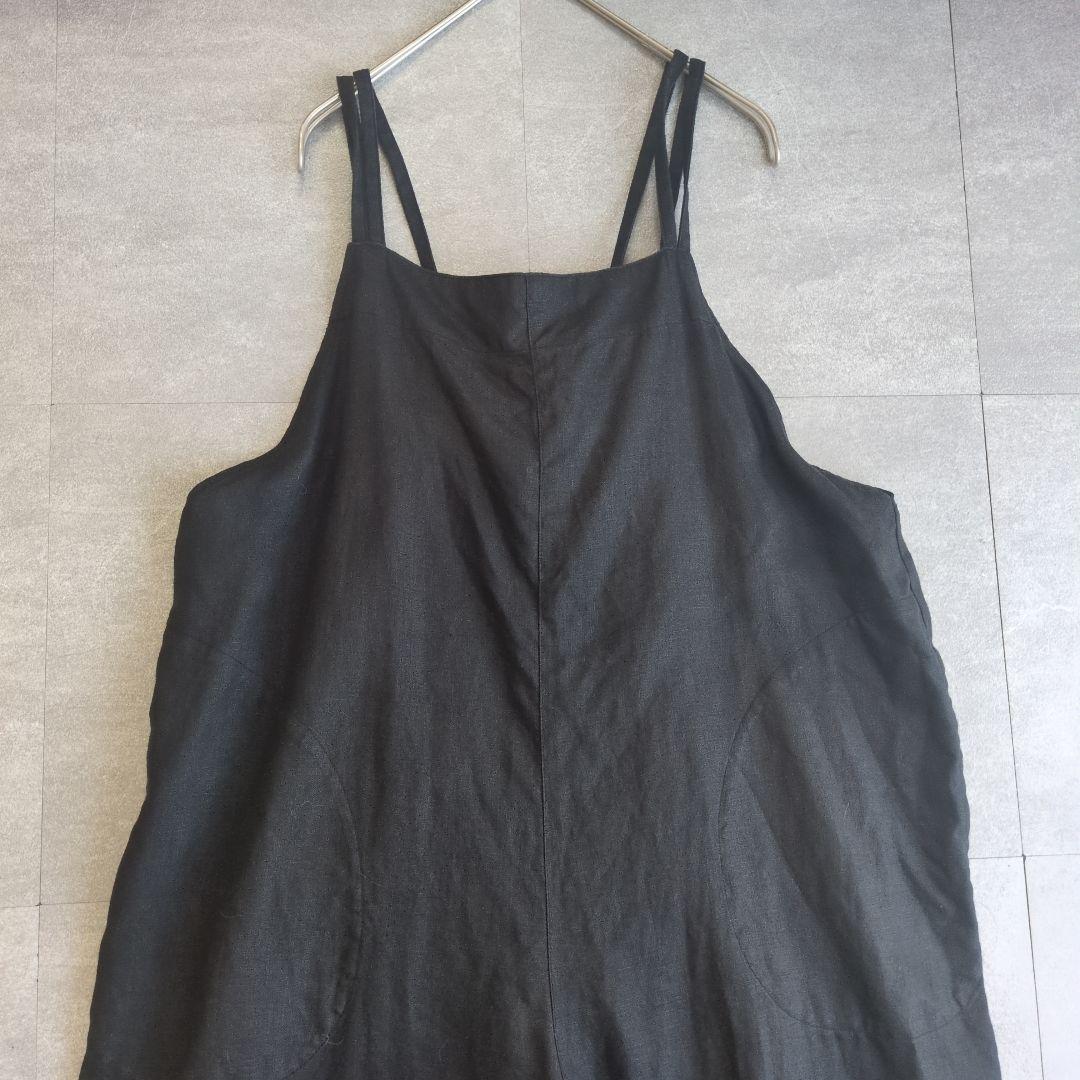 かぐれ　kagure リネン　サロペット　ワイド　ブラック　黒　リボン