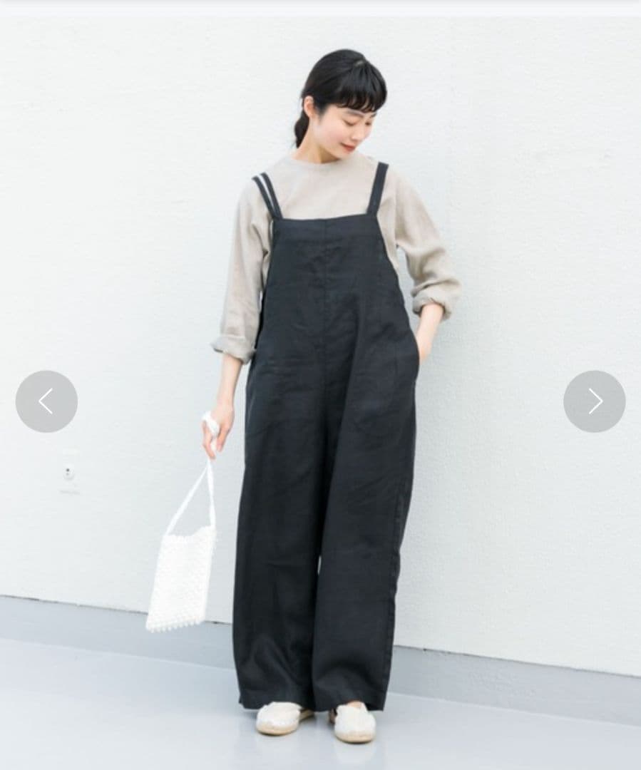 かぐれ　kagure リネン　サロペット　ワイド　ブラック　黒　リボン