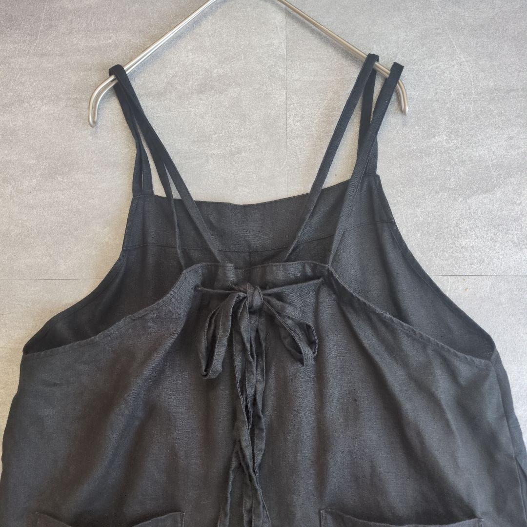 かぐれ　kagure リネン　サロペット　ワイド　ブラック　黒　リボン