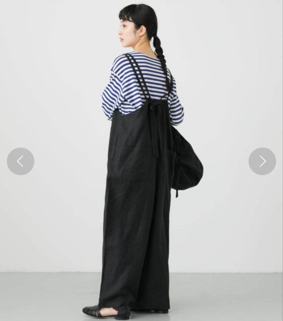 かぐれ　kagure リネン　サロペット　ワイド　ブラック　黒　リボン