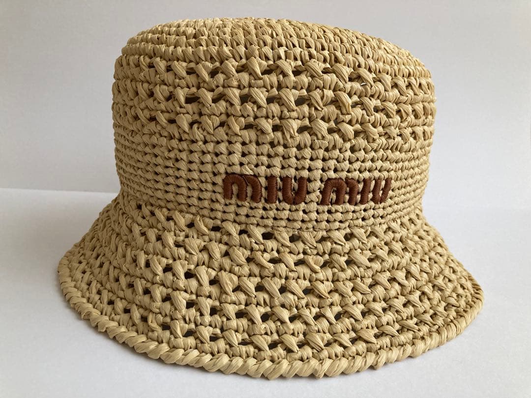 新品 Miu Miu ウーブンファブリックハット　Mサイズ