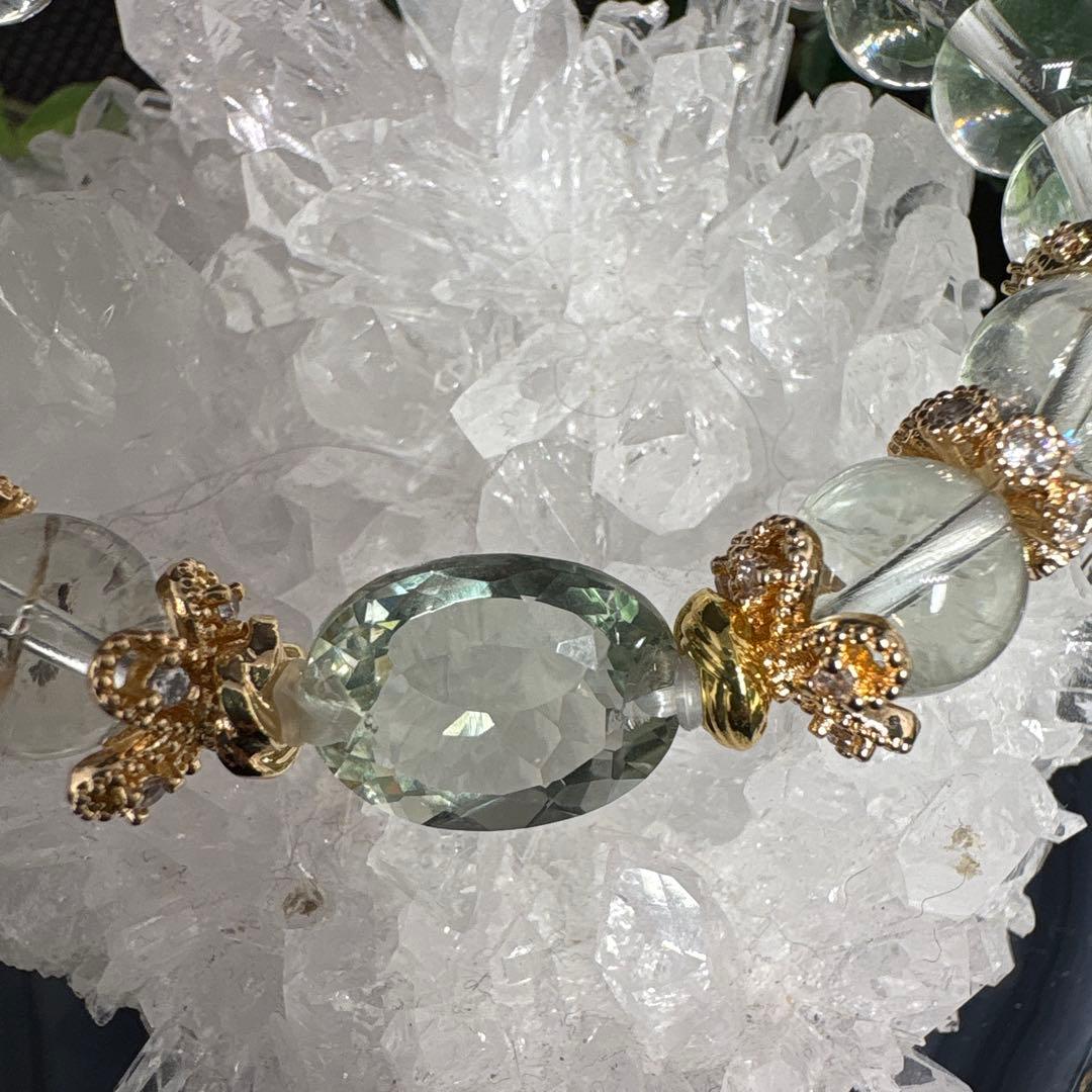 ＊るんるん＊【高品質】グリーン水晶宝石カット　ブレスレット