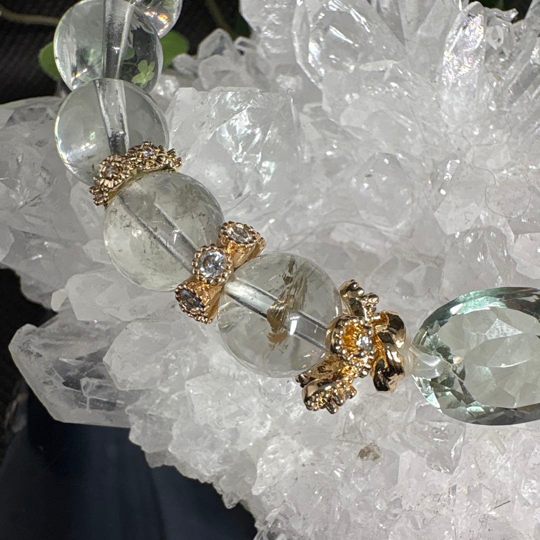 ＊るんるん＊【高品質】グリーン水晶宝石カット　ブレスレット