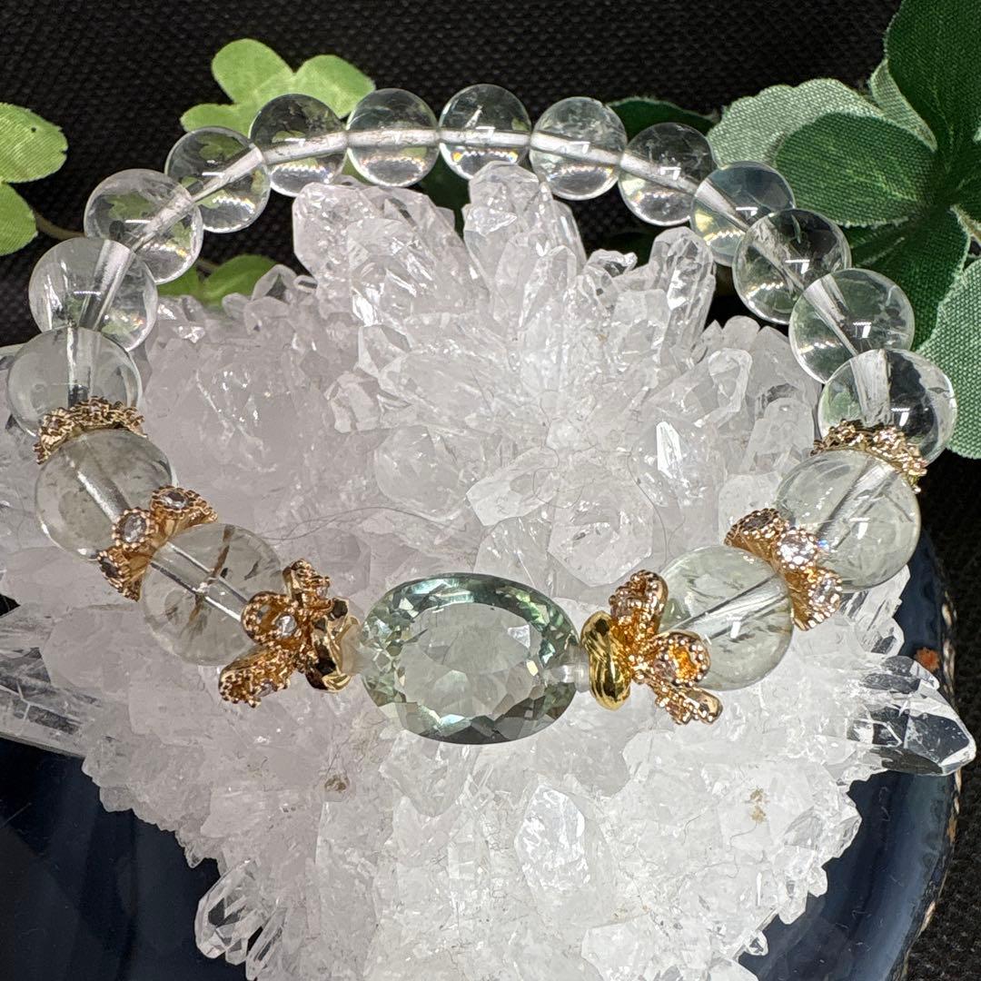 ＊るんるん＊【高品質】グリーン水晶宝石カット　ブレスレット