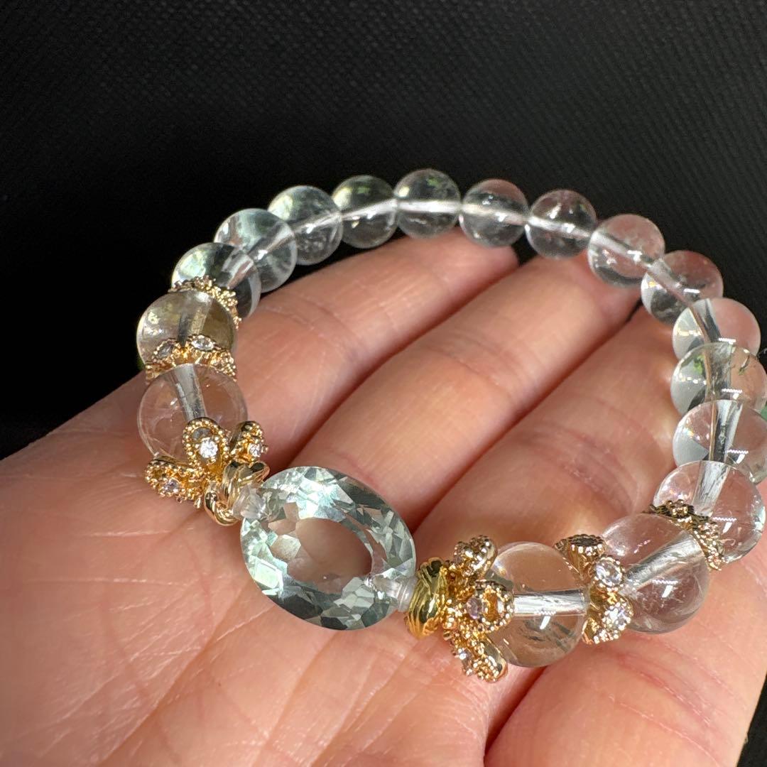 ＊るんるん＊【高品質】グリーン水晶宝石カット　ブレスレット