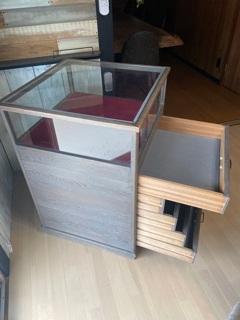 木製ディスプレイケース 5段 引き出し付き